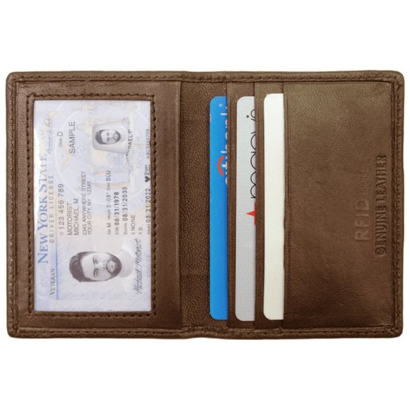 Genuine Leather Men's Bifold Card Holder with RFID Blocking - Picture 1 of 5